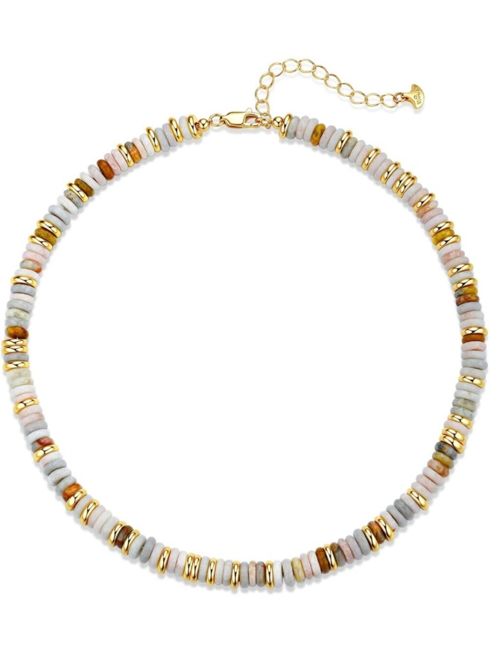 18K Gold Plated Adjustable Rainbow Gemstone Quartz Choker Necklace - Boho
